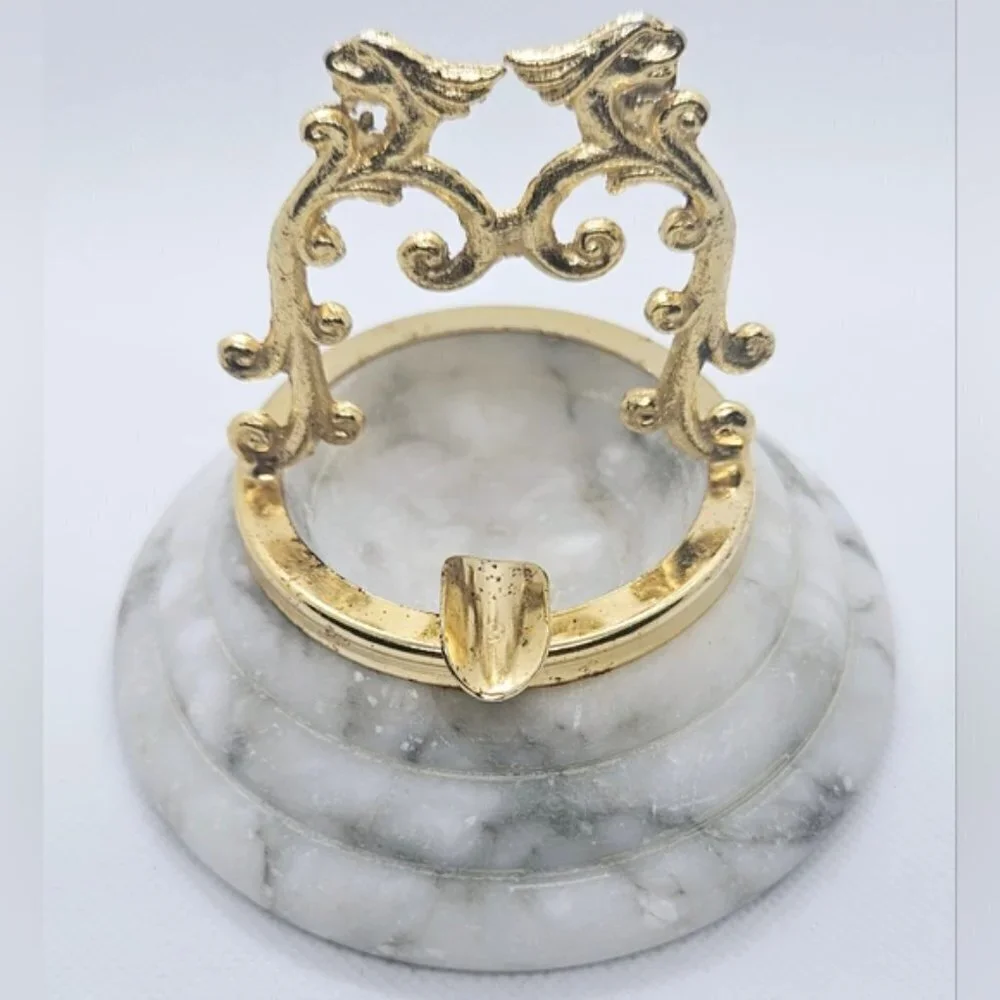 Vintage 70's Calacatta Marble with brass-colored metal decorative Ashtray